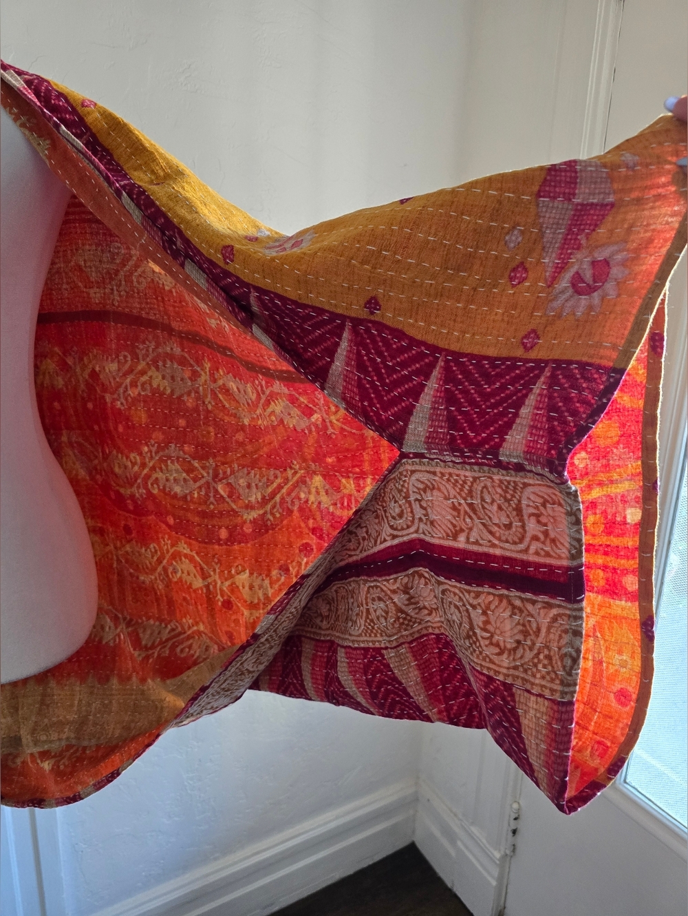 Reversible Patchwork Kantha Shawl - Multi Colors - Picture 3 of 4